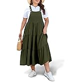 Moon Wood Plus Size Overall Dress for Women Jumper Dress with Pockets Summer Casual Adjustable Straps Tiered Maxi Dress