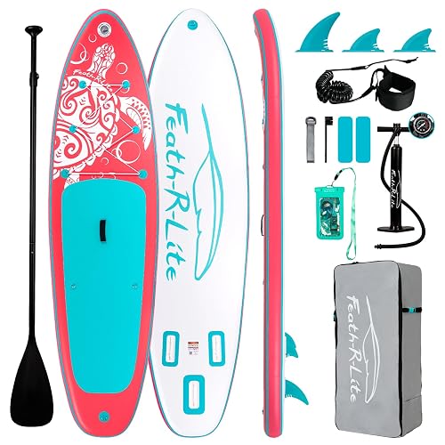 FEATH-R-LITE Inflatable Stand Up Paddle Board with Beginner SUP Accessories | 10’6’’/11' Ultra-Light SUP,Anti-Slip EVA Deck,Versatile Yoga Inflatable Paddle Boards for Adults & Youth of All Skill Levels