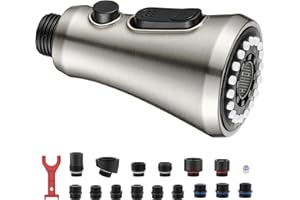 HEISOK Pull Down Spray Head for Kitchen Faucet - Kitchen Faucet Head Replacement with 15 Adapters - 3 Function Sink Faucet Sprayer Nozzle with Pause,Brushed Nickel