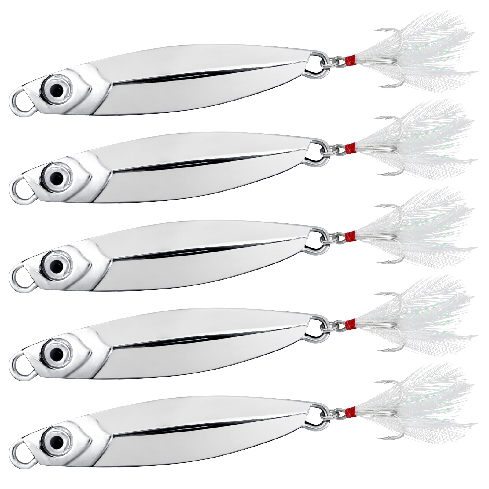 Alwonder 5pcs Sea Fishing Lure Vertical Jigging Spoons 7g for Mackerel Cod Bass Pike Sea Fishing Tackle with Treble Hooks Long Casting Spinners Metal Jigs