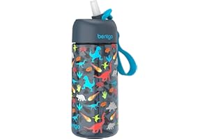 Bentgo Kids Water Bottle - Leak-Proof, Durable Tritan, BPA-Free 15 oz. Cup for Kids/Toddlers Ages 3+, Safe Sip Spout, Carrying Handle, & Dishwasher Safe for School, Sports, Daycare & Camp (Dinosaur)