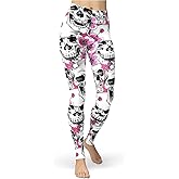 sissycos Women's Sugar Skull Leggings Buttery Soft Rose Flower Printed Halloween Stretchy Pants 28