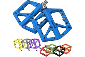 BOWOD MTB Pedals Large Mountain Bike Pedals, Lightweight Nylon Fiber Composite Bicycle Platform Pedals, Grippy Pedals w 18 Pins, Cr-Mo Spindle fit w 2 Bearings, Clipless Pedals for BMX MTB Bike 9/16"