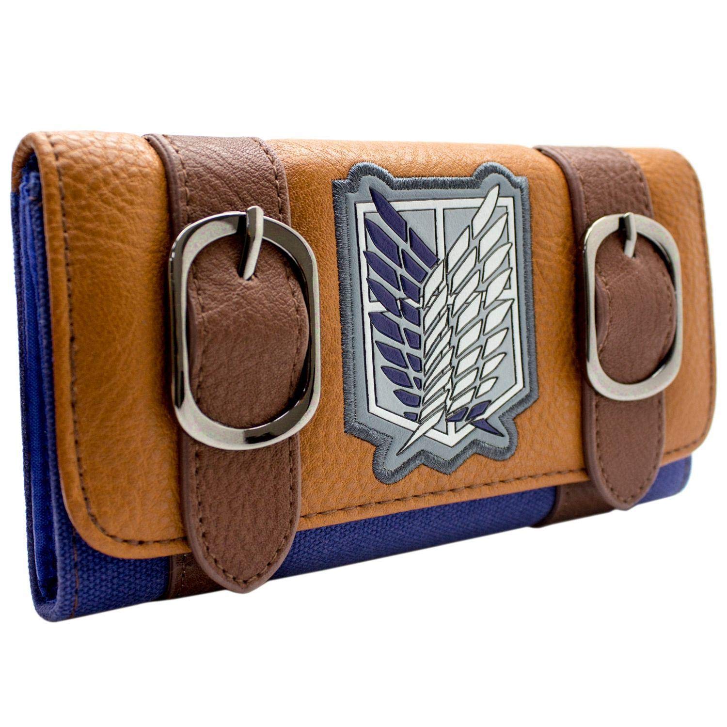 Attack on Titan Wings of Freedom Survey Corps Badge Purse Tri-Fold Coin Pocket & Card Holder, Brown