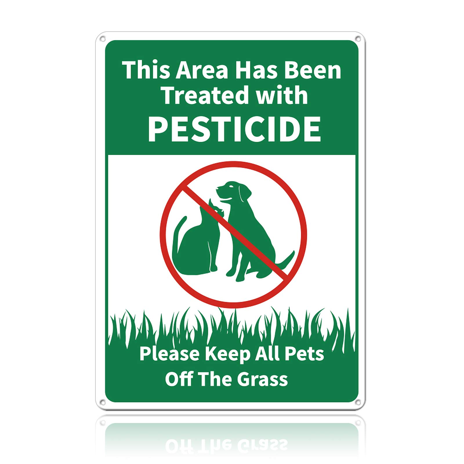 GLOBLELAND Please Keep All Pets Off The Grass Sign 10 x 12 inch UV Protected and Waterproof Aluminum Warning Signs This Area Has Been Treated with Sign Green