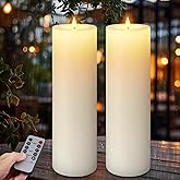 14" x 4" Large Outdoor Candles, Waterproof Flickering LED Flameless Candles with Timer, Battery Operated Candles with Remote Control Realistic Fake Pillar for Patio Porch Lanterns, White 2 Pack
