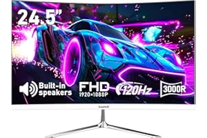 Gawfolk 24.5 Inch Gaming Curved Monitor Built-in Speakers, 3000R 120Hz White PC Screen Full HD 1080P, HDMI 2.0, VGA, Wall Mount Compatible 75 * 75mm