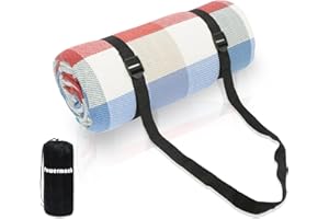 Powermach 59”x 79”,79”x 79”,Extra Large 79”x 118”,118”x 118” Fringe Tassels Plaid Picnic Blanket - Waterproof, Foldable,Perfect for Camping, Park, Beach