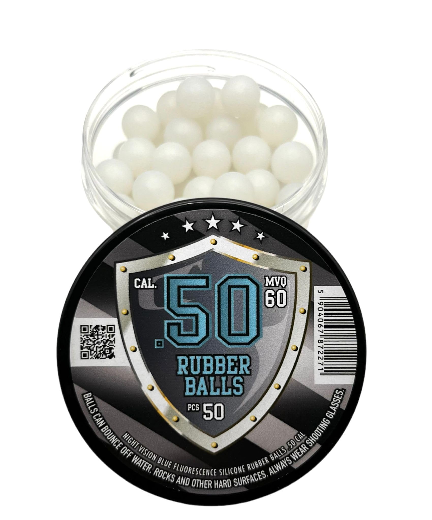 Rubber Balls 50 x in 50 caliber - Glowing Blue Night Vision Fluorescent Silicon Paintballs in .50 cal. for Training Self and Home Defense