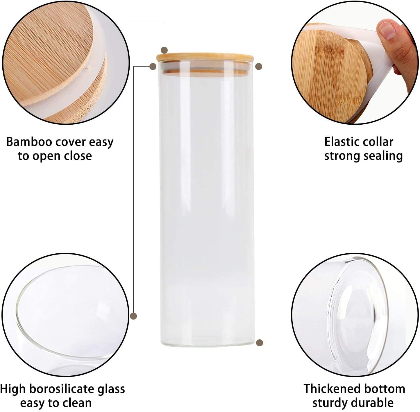 HET KAHEIGN 3PCS Storage Jars with Silicon Ring Bamboo Lids - Image 4