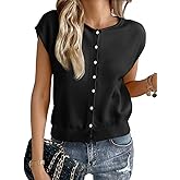 Cicy Bell Womens Cap Sleeve Sweater Vest Lightweight Casual Knit Tank Tops Trendy Crew Neck Button Cardigans