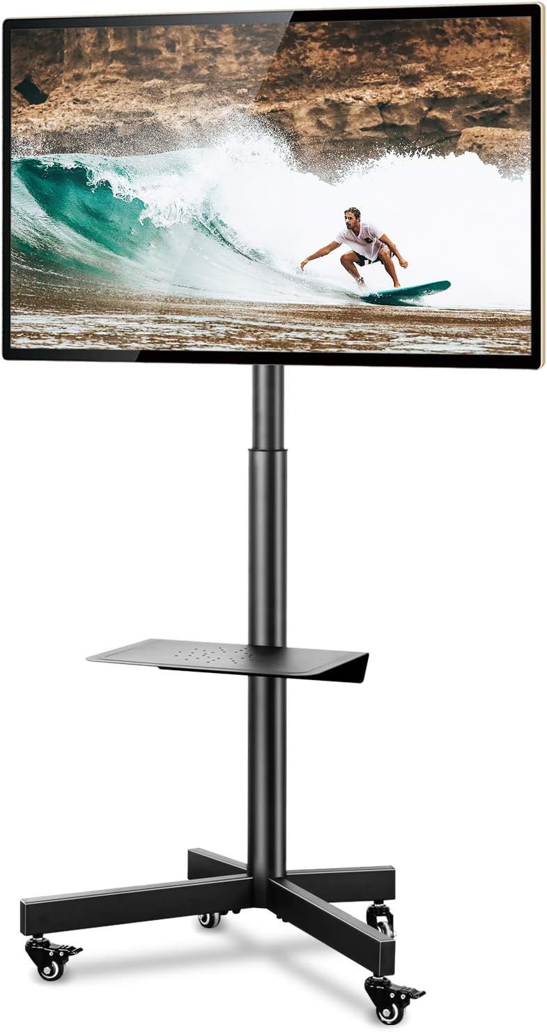 TVON Mobile TV Cart with Wheels for 23-55 inch LCD LED Flat Curved Screen TVs, Portable Rolling TV Stand with Height Adjustable Laptop Shelf, Holds up to 88 lbs Max VESA 400x400mm: Furniture & Decor
