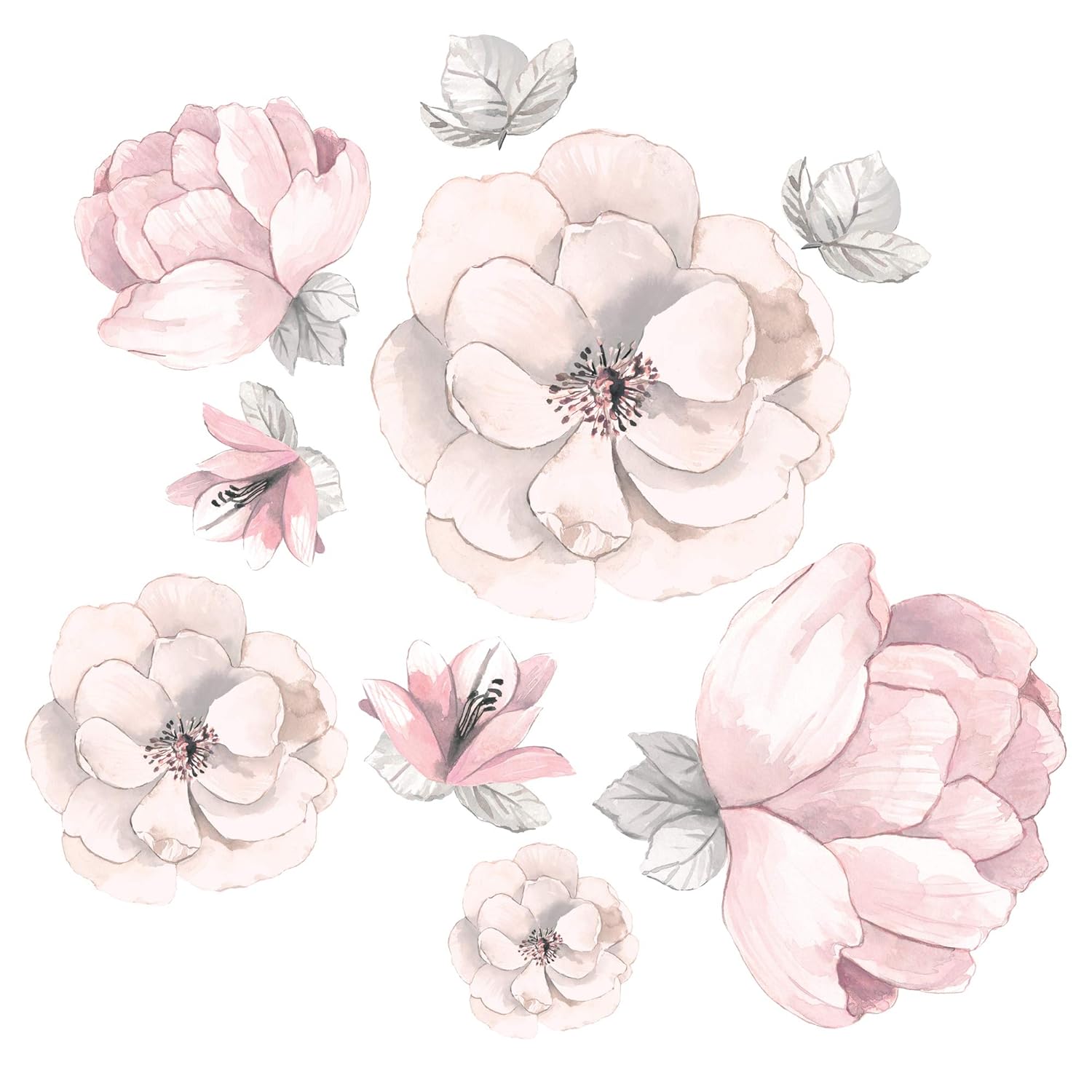 Lambs & Ivy Signature Botanical Baby Pink/Gray Watercolor Floral Wall Decals: Baby