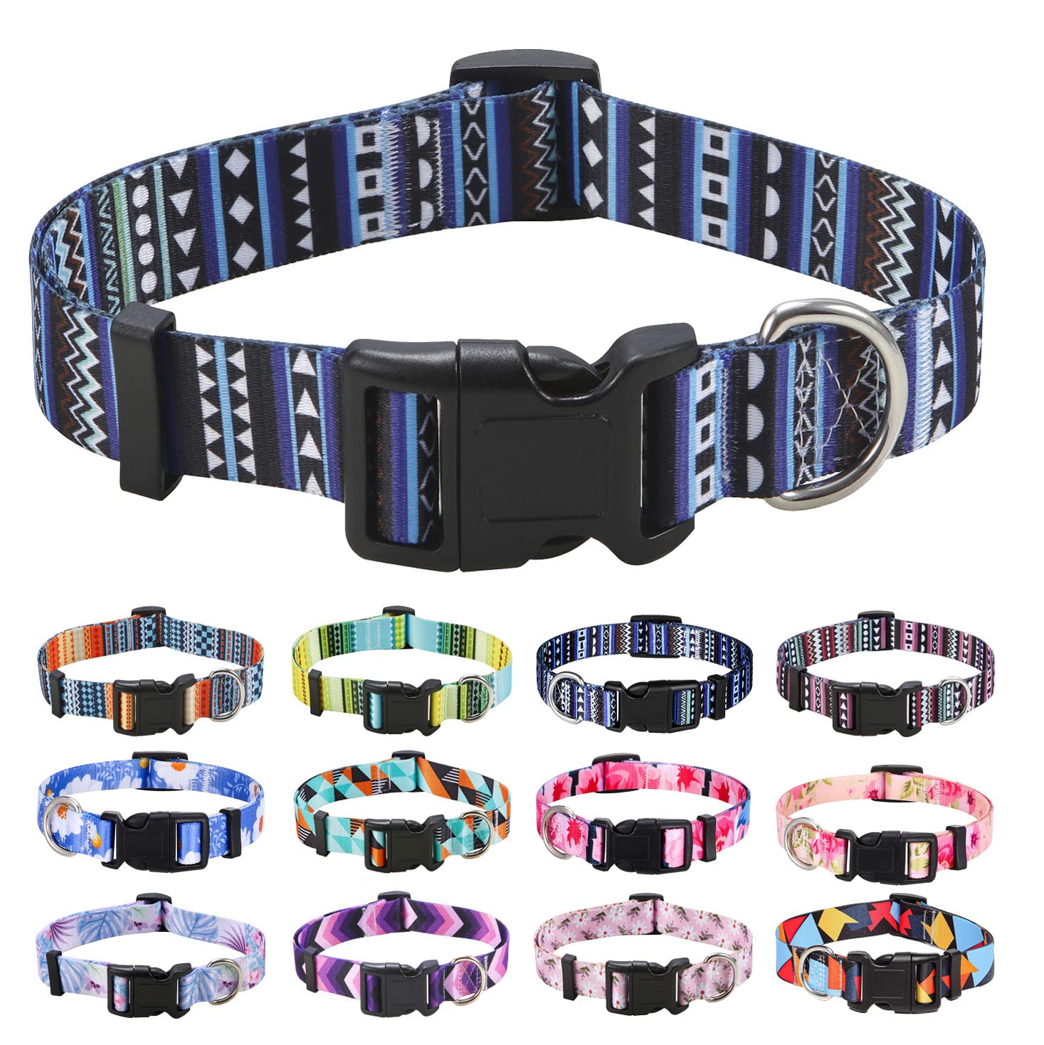 Mihqy Dog Collar for Large Dogs, Cute Small Medium Large Dog Pet Collar, with Bohemia Tribal Geometric Patterns, Soft Adjustable for Boy Girl Female Male Puppy Dog Collar(Bohemian Blue,L)