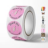 Cute Thank You for Supporting My Small Business Stickers (500 Count) 1.5" Round Waterproof Small Business Supplies Rolls - Pink Lightning