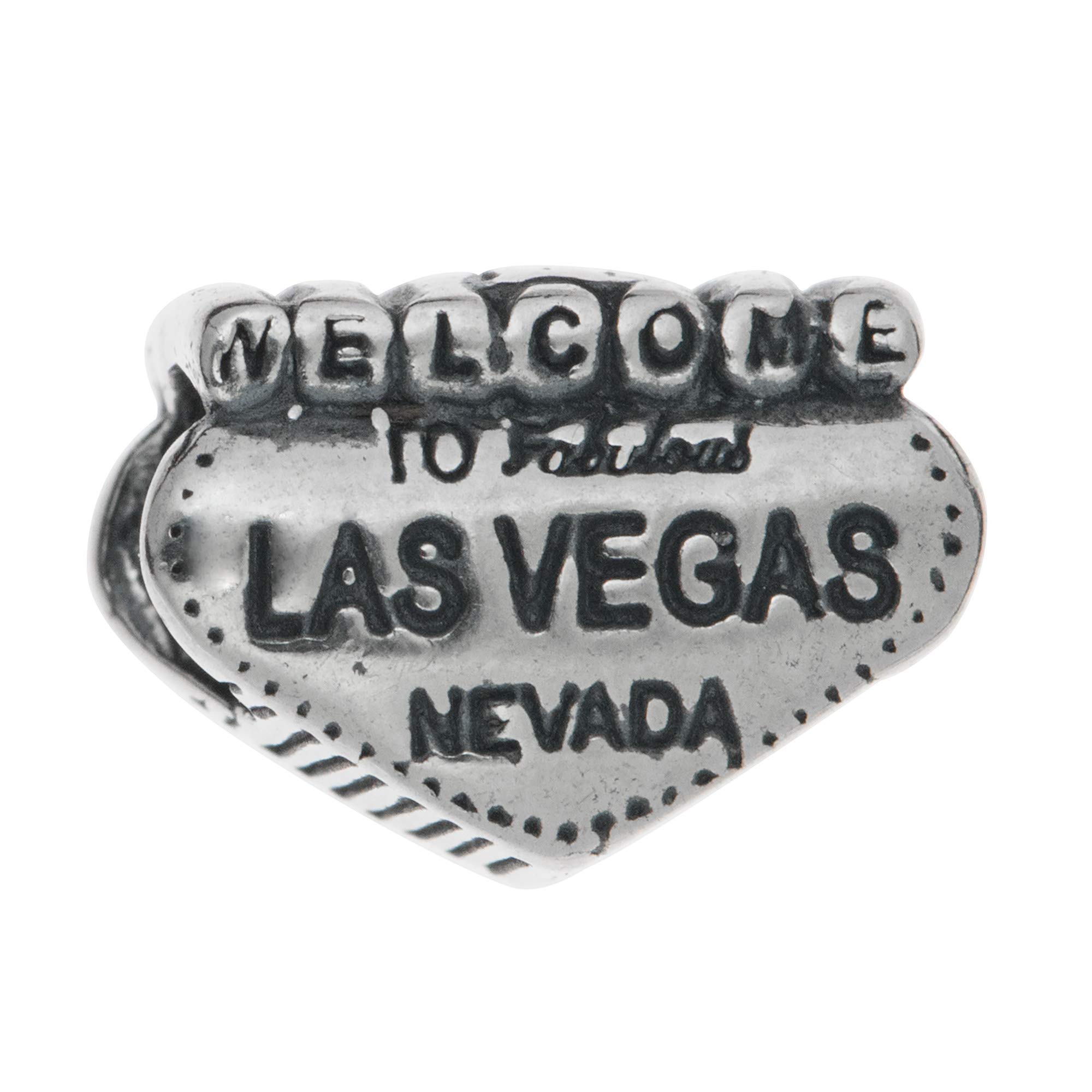 Queenberry Sterling Silver Love to Las Vegas Heart-shaped European Bead Charm
