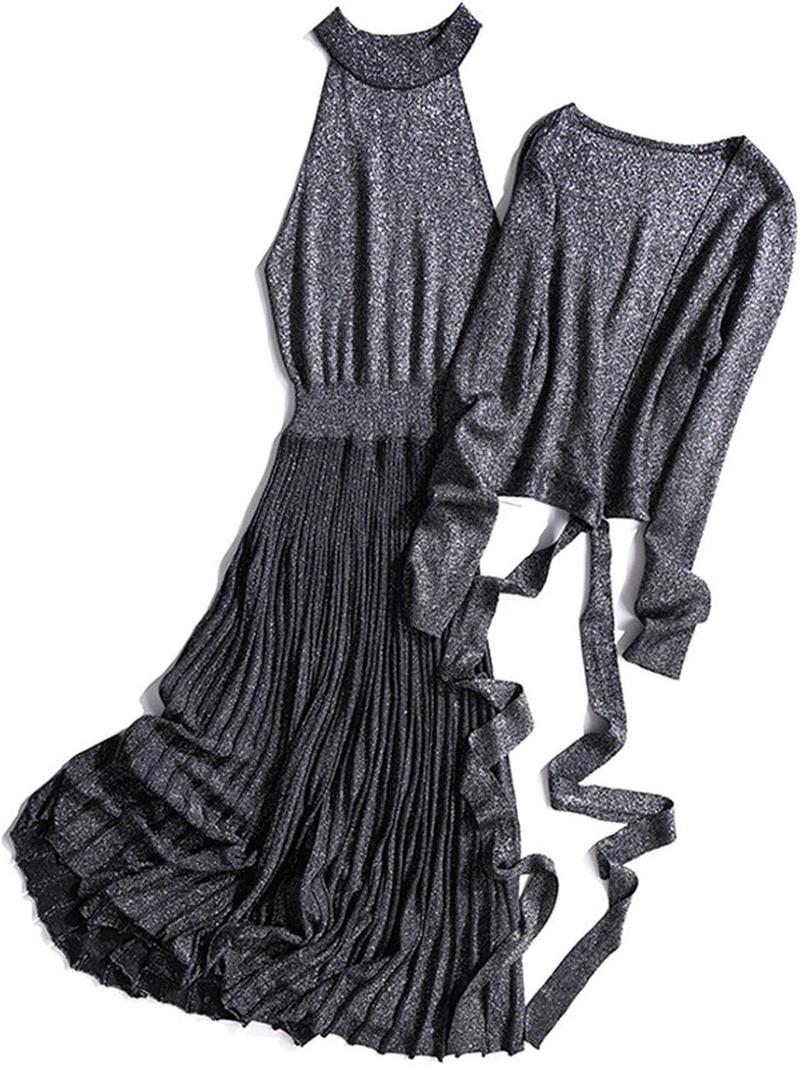 high neck dress with cardigan