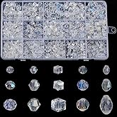 PONABEADIY 1 Box 990PCS Crystal Glass Beads with Hole Faceted Bicone Transparent Half Rainbow Plated Iridescent Clear Loose Spacer Bead Bulk for Jewelry Making Bracelets Necklace Earrings DIY Crafts