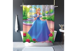 Da Brigh Princess Polyester Bathroom Shower Curtain Set with Plastic Hooks for Kids, 72x72 Inches, Waterproof and Washable