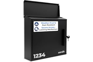 SereneLife Outdoor Wall Mailbox | 0.46 Cubic FT Locking Mailbox | Easy Installation, Secure Lock Mechanism | Ideal for Residential or Commercial Use | Wall Mountable 13.77" x 4.52" x 12.99 | Black