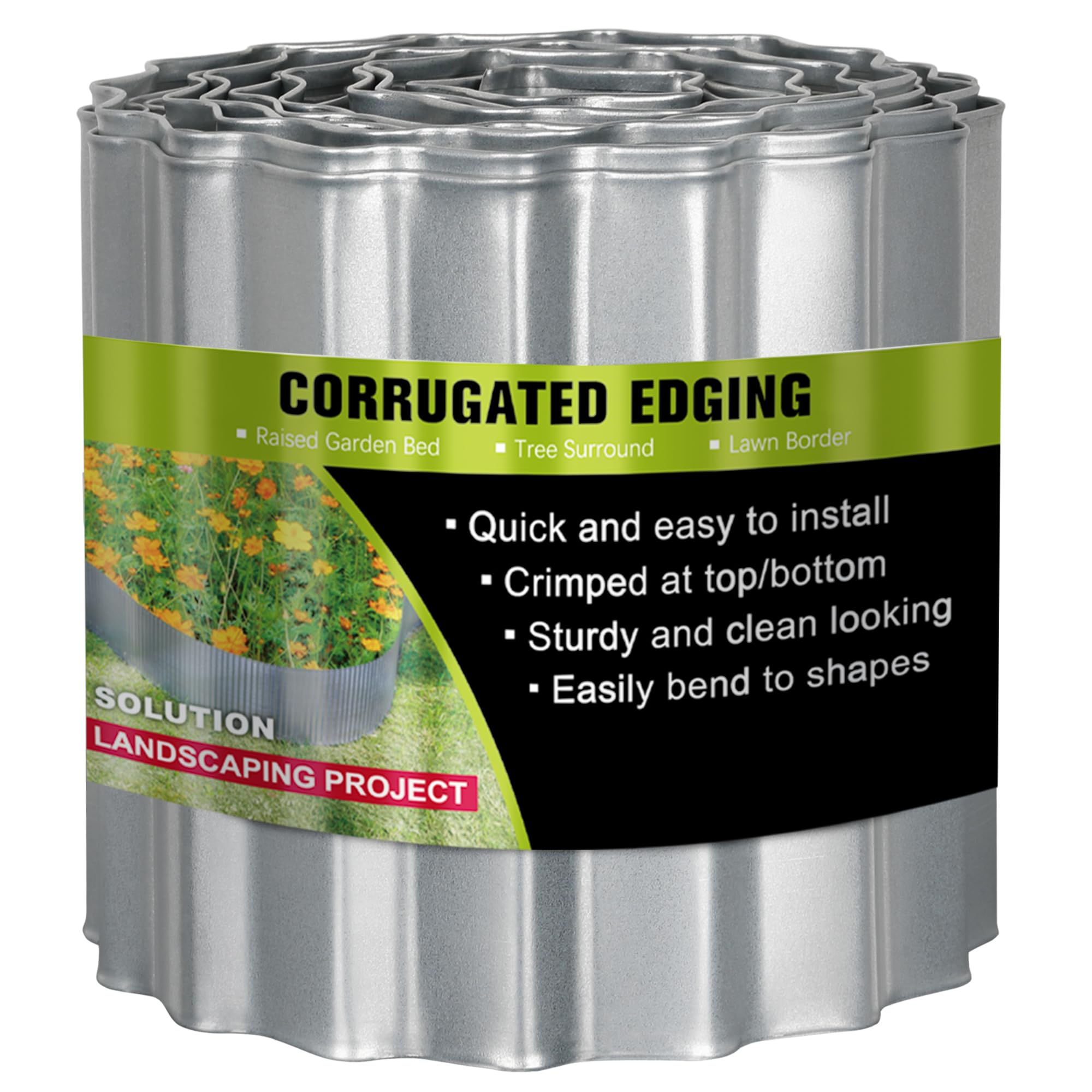 JonesHouseDeco 6m Galvanised Metal Garden Lawn Border Edging Roll, Garden Plant Border, Wide Wavy, H15.24cm, Heavy duty Borders Edging Landscape Edging for DIY Flower Beds, Lawns, Pathway K653C01