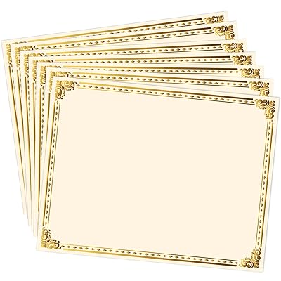 Chinco 50 Sheets Certificate Paper Gold Foil Metallic Border Blank Award Certificate for Recognition Appreciation, Laser and Inkjet Printer Compatible, 11 x 8.5 Inches
