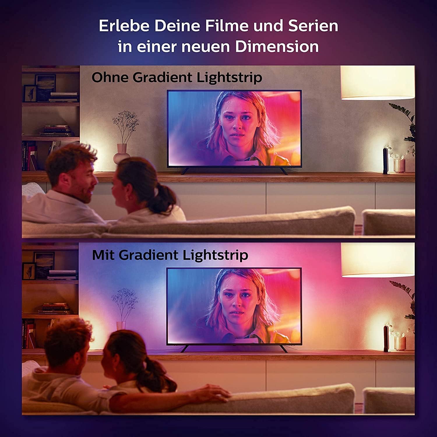 Philips Hue White & Color Ambiance Gradient Lightstrip (75 Zoll), dimmbarer LED Streifen für den Fernseher mit 16 Mio. Farben und Farbverläufen, smarte Heimkino TV Hintergrundbeleuchtung, schwarz 3