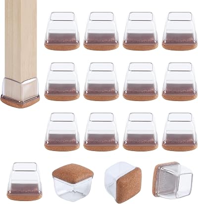 Ezprotekt Upgraded 16 Pcs Clear Silicone Chair Leg Floor Protectors 0.5-0.8 in