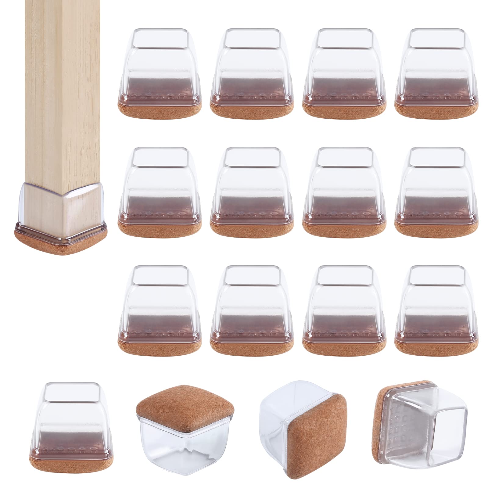 Ezprotekt Upgraded 16 Pcs Clear Silicone Chair Leg Floor Protectors, 0.5-0.8 inch Small Chair Leg Caps with Felt, Chair Leg Protection Covers, Chair Feet Protectors No Scratches No Noise