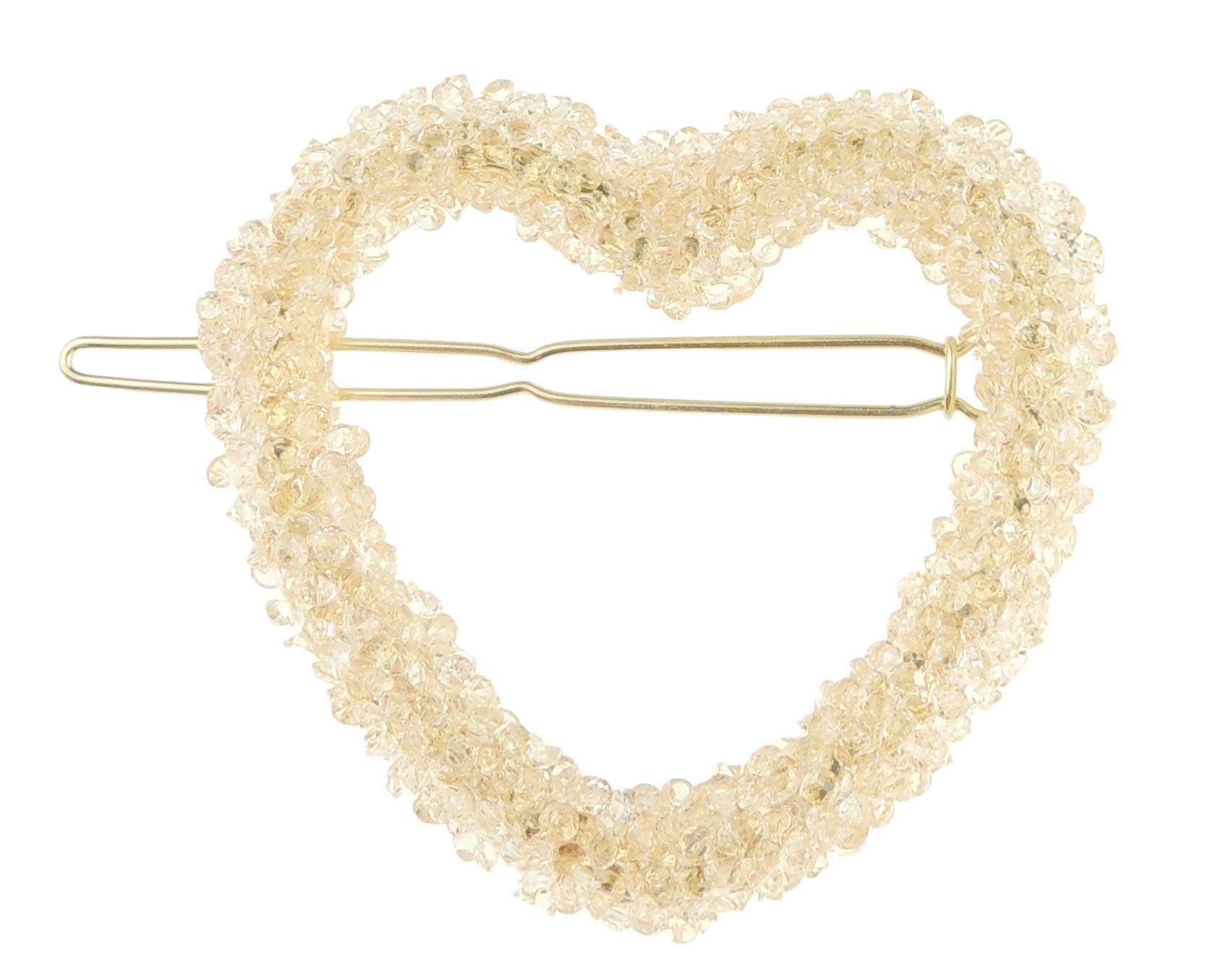 Womens Girls Sparkly Rhinestone Jeweled Crystal Diamante Party Birthday Christmas Bridal Wedding Accessories Slides Hairpin Hair Clips Grips Bobby Pins Heart (Gold)