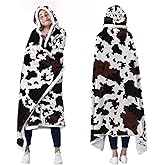 Bestshop Cute Cow Print Blanket Hoodie, Cow Gifts for Women Men, Soft Wearable Hoodie blanket, Warming Blankets for Adults, Ideal Gifts for Birthday Thanksgiving Christmas