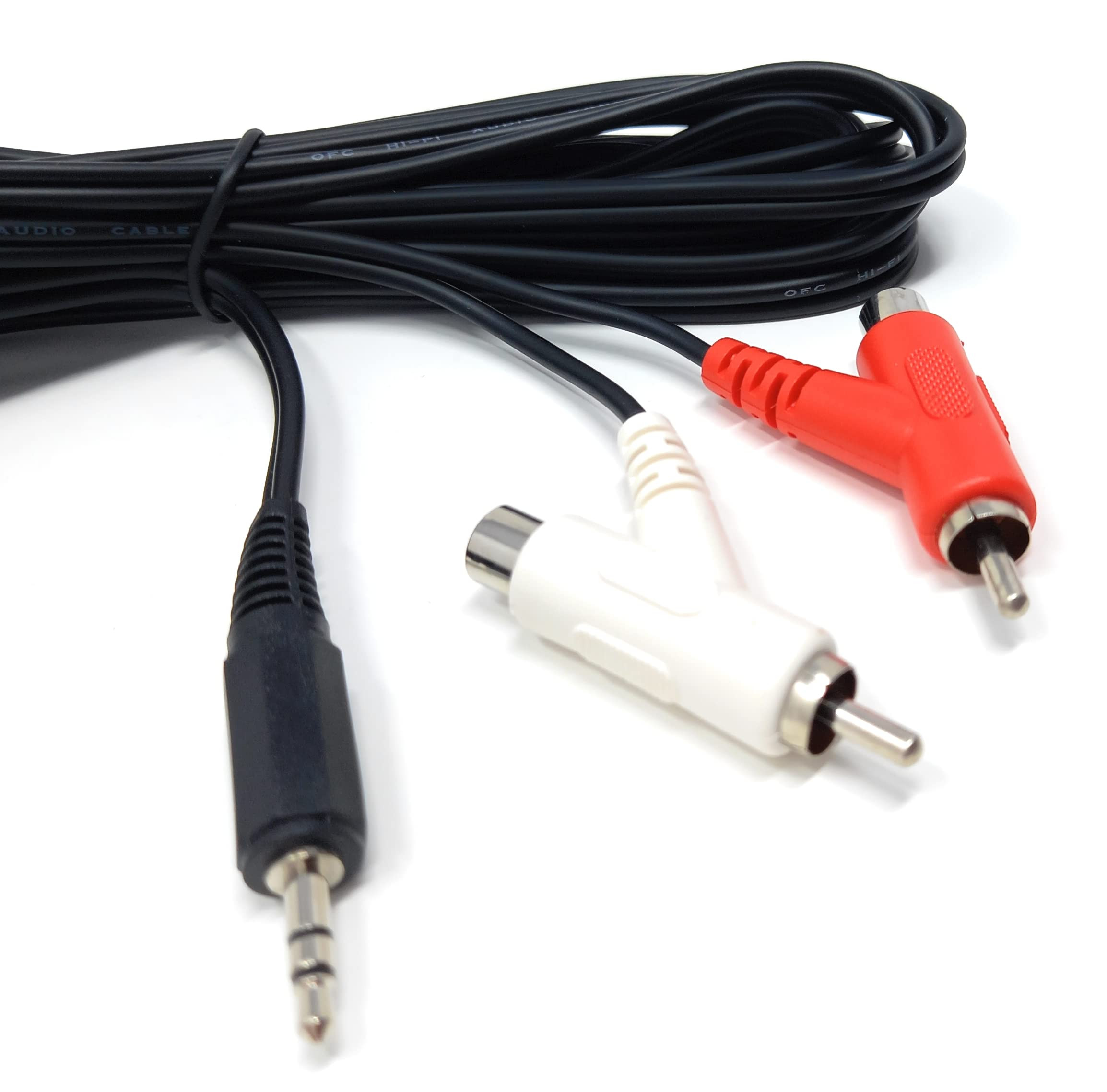 DRUT 3m 3.5mm mini Stereo Jack Plug to 2x Stackable Male & Female RCA Phono Plugs Audio Lead Cable 10ft