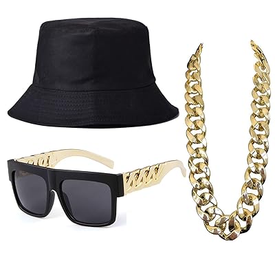 80s90s Hip Hop Costume Kit Bucket Hat, DJ Glasses, Kuwait Ubuy