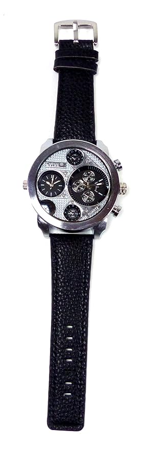 Banger Dualtime Schwarz Silver Silber Chronograph for Men Double Temps Zwei Zonen Navigator Herrenuhr XL Atlas Modell mit 2 U