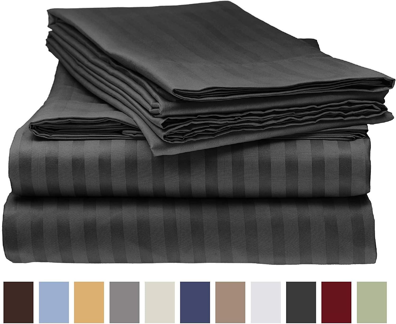 RRlinen 800-Thread Count-4Pcs Black Stripe Bed Sheet Set Full Sheets-Long Staple Cotton Sheet Set, Soft & Sateen Weave Bedding Set Deep Pocket fits Mattress Upto 21'' (Black Stripe, Full Sheets)