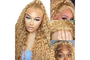 SFD Honey Blonde Curly Lace Front Wigs Human Hair 13x4 HD Lace Blonde Deep Wave Human Hair Wig 150% Density Pre Plucked #27 Colored Curly Lace Front Wig Human Hair 20 Inch