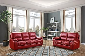New Dalmore Red Leather 3 2 Cheap Sofa Set Suite Amazon Co Uk