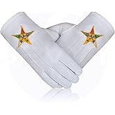 JEVVY CRAFTS Masonic OES Cotton Gloves - Order Of the Eastern Star Embroidered Masonic Gloves (Large)