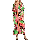 Cashew Flower Silk Caftan Women Vneck beach Cover up Caftans Loose Plus Size Floral Print Side Split Kaftan Dresses