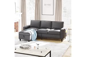 Lonkwa L-Shaped Couch Couches for Living Room, Convertible Sectional Sofa with Storage Ottoman, 3-Seat Grey Sectional Sofas for Living Room/Bedroom/Office/Small Space