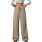 RoseSeek Women's Wide Leg Ribbed Knit Pants Drawstring Waist Low Rise Casual Long Trousers