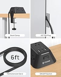 Desk Clamp Power Strip, Surge Protector with 5 AC