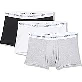 Lacoste Men's Cotton Stretch Essentials Trunks, 3-Pack, Black/White/Dove Grey, X-Large