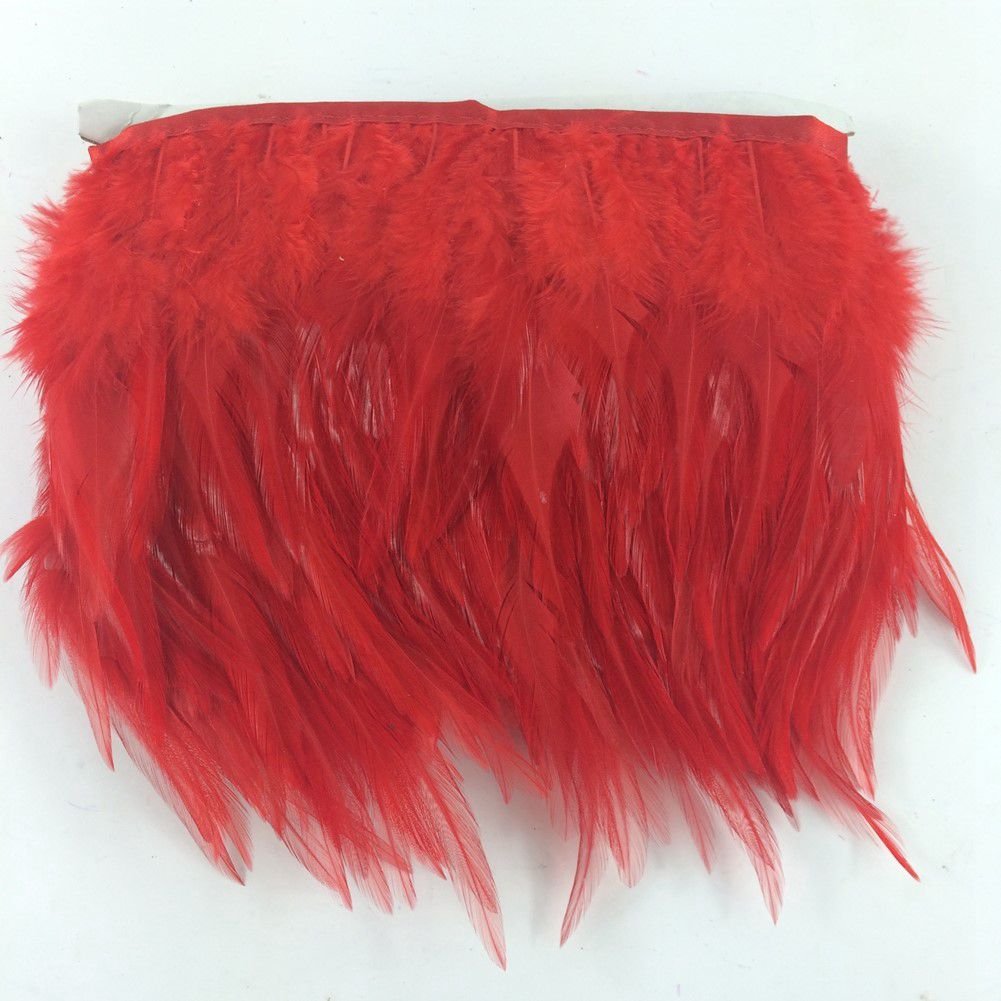 Sowder Rooster Hackle Feather Fringe Trim for Custume Dress Decoration Pack of 5 Yards(red)