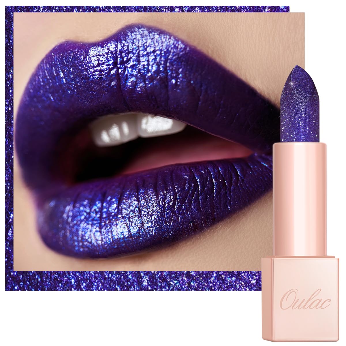 Oulac Blue Glitter Lipstick - Sapphire Blue Moisture Tinted Lip Balm, Metallic Sparkly Finish, Shiny lipstick, High Pigment, Creamy Brilliant Lip Color with Shea Butter, Vegan D01 Sapphire — image 1