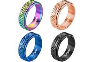 Hothink Anxiety Rings Fidget Rings for Women Spinner Rings for Teen Girls 4Pcs 6MM Rainbow Titanium Steel Rings Size 5-11