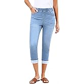 Utyful Capri Jeans for Women High Waisted Pull On Elastic Waist Stretchy Denim Pants Skinny Cropped Jeggings Jean Capris