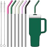 Lpaacat Metal Straws Reusable for 40 oz Stanley, Simple Modern Tumbler, Stainless Steel Straight Drinking Straw with Silicone Tips for Meoky 40 oz Tumbler, Cleaning Brush