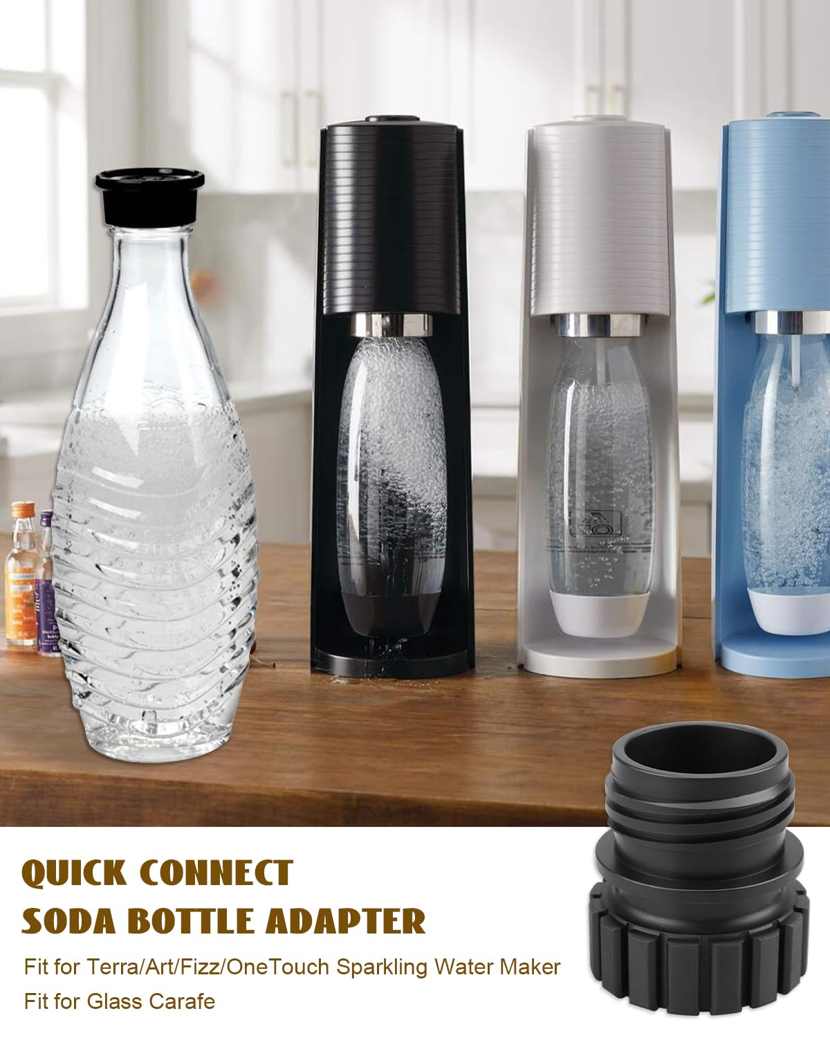 Soda Bottle Adapter Fit for Terra Soda Steam Maker and Crystal Glass Bottle 0.7L, Glass Bottles Quick Connect Adapter