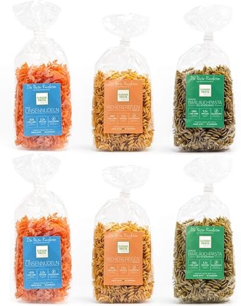 Clever Pasta 6-er Pack Linsen-, Kichererbsen-, Bärlauchnudeln (6 x 250 g)